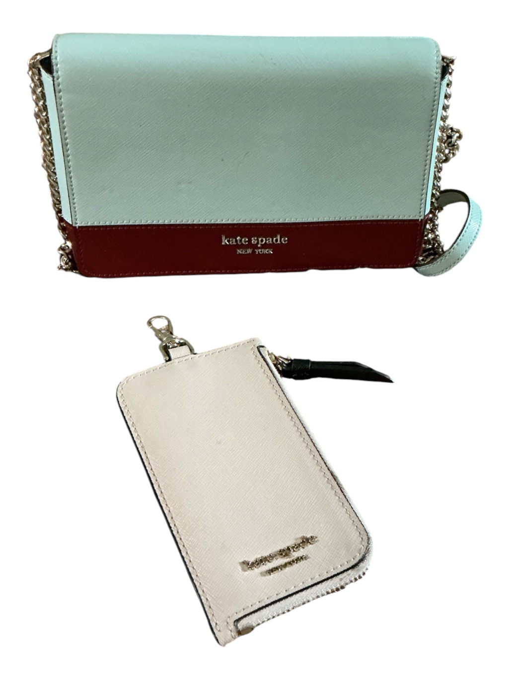 Kate Spade Mint And Red Two-Tone Crossbody With Cream Card Wallet